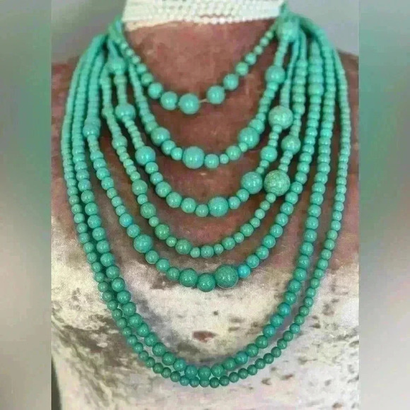 Turquoise 7 Layer Beaded Women's Necklace (309) - Picture 1 of 9